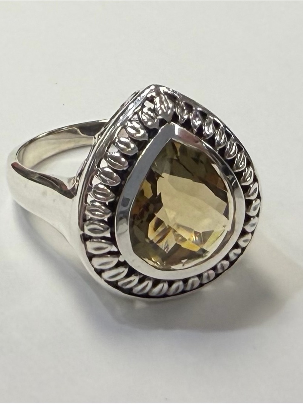 DP Sterling Silver Pear-Shaped Citrine Ring in Yellow